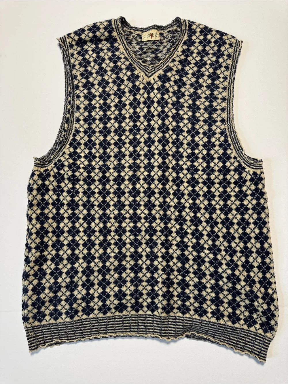 J. CREW Oarsmen Tag Men's Navy Cream Argyle Patterned Knit Sweater Vest Wool?
